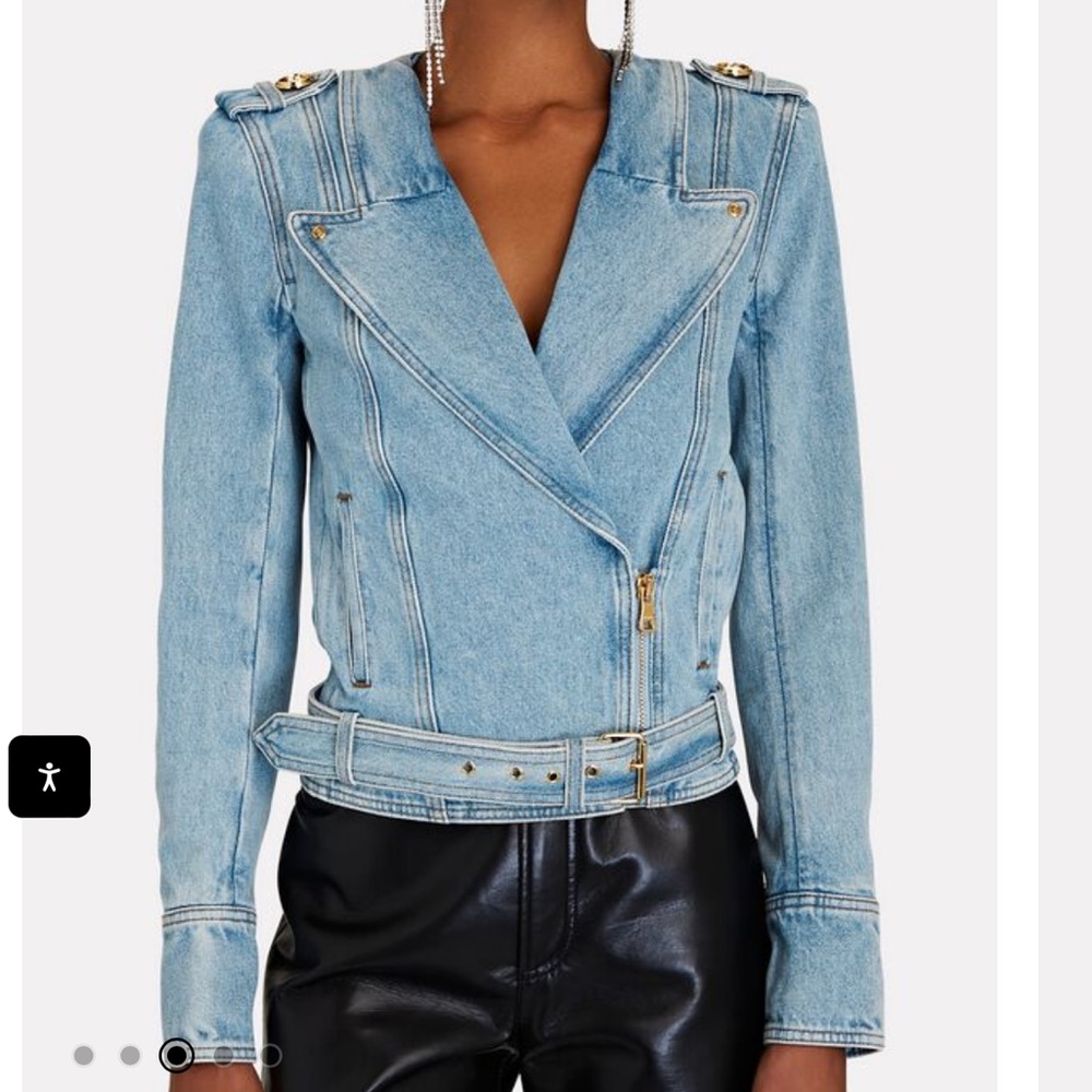 Never worn Balmain jean jacket with classic buttons and belt at bottom!